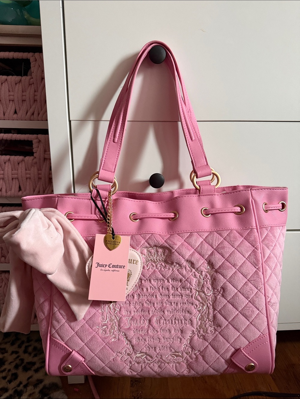 Juicy Couture daydreamer Pink Quilted Tote with Gold Hardware